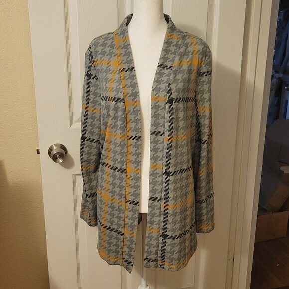 Denim & Co. Gray Printed Brushed Heavenly Jersey Open Front Cardigan Size Medium - Picture 1 of 7